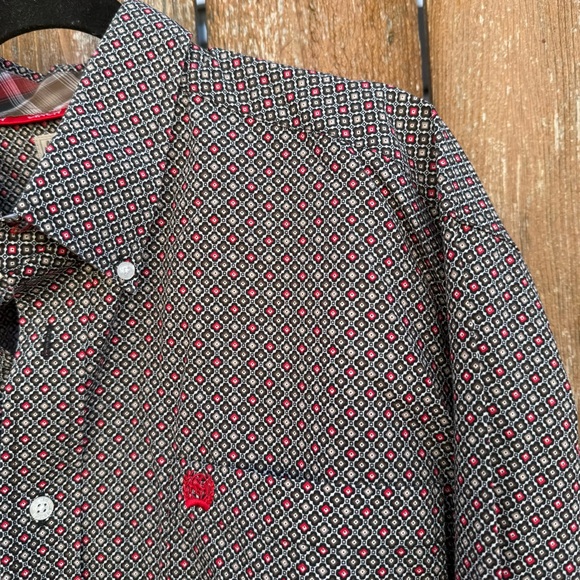 CINCH Men’s Red Black Brown Patterned Long Sleeve Button Down Shirt Size Medium - Picture 8 of 10